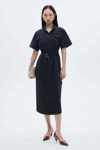 Robe manches courtes avec ceinture - Bleu