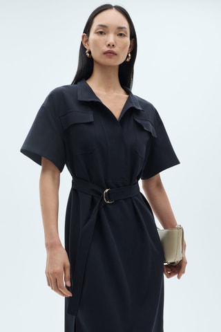 Robe manches courtes avec ceinture - Bleu