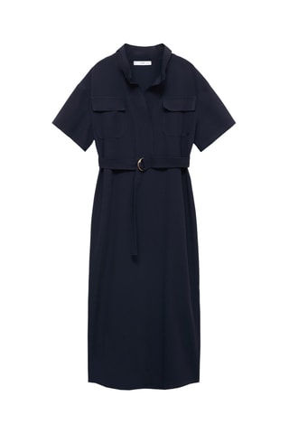 Robe manches courtes avec ceinture - Bleu