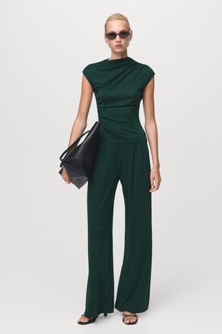 T-shirt col asymétrique froncé - Vert foncé