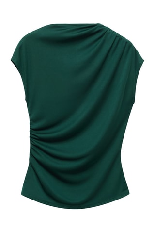 T-shirt col asymétrique froncé - Vert foncé