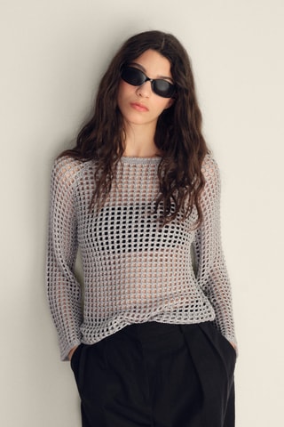 Pull crochet manches longues - Argenté