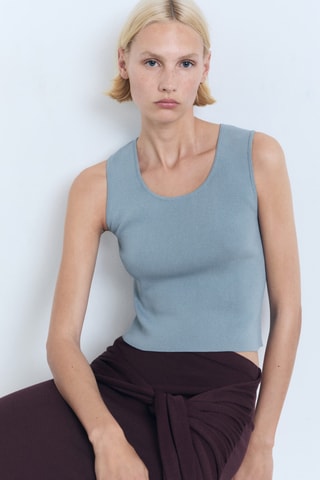 Haut décolleté court en maille - Bleu