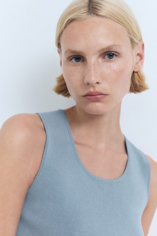 Haut décolleté court en maille - Bleu