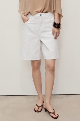 Bermuda en jean droit taille haute - Blanc