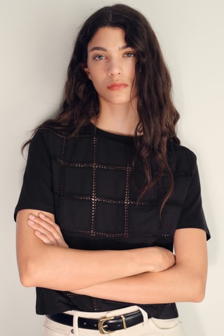 T-shirt détails brodés - Noir