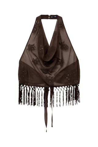 Top emmanchures américaines franges - Marron