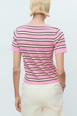 Pull à manches courtes à rayures combinées - Rose pastel