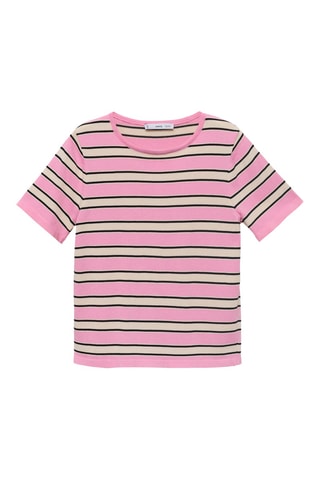 Pull à manches courtes à rayures combinées - Rose pastel