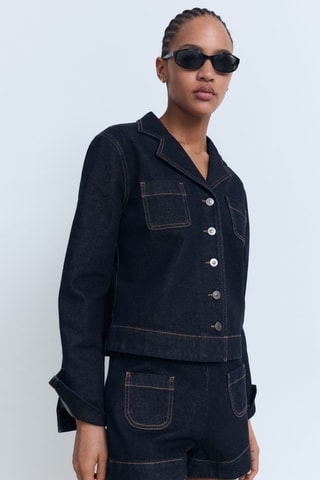 Short en jean taille haute avec poches - Bleu