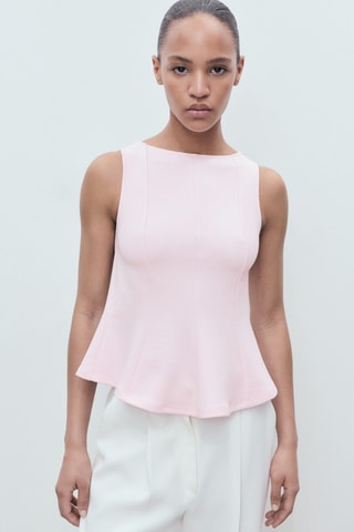 Haut péplum détails coutures - Rose pastel