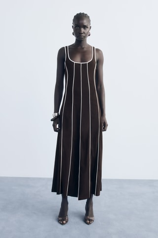 Robe coton à rayures - Marron