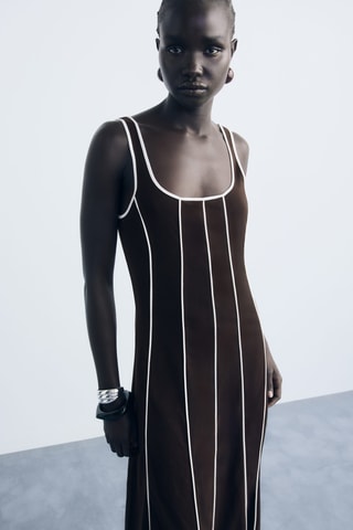 Robe coton à rayures - Marron