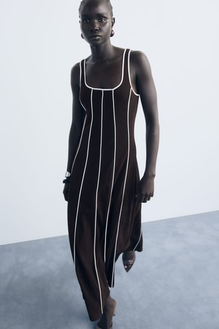 Robe coton à rayures - Marron