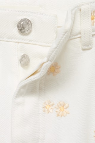 Jeans wideleg brodé de fleurs - Blanc cassé