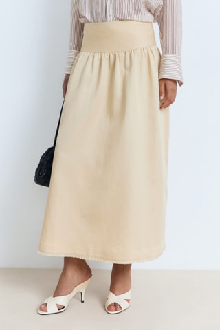 Jupe midi bords effilochés - Jaune