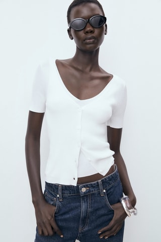 Pull-over côtelé combiné - Blanc