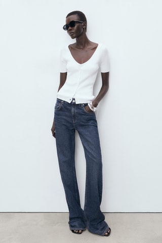 Pull-over côtelé combiné - Blanc