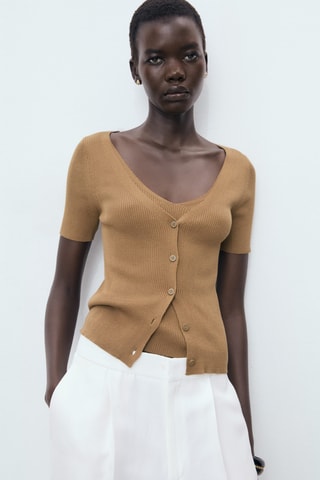 Pull-over côtelé combiné - Marron