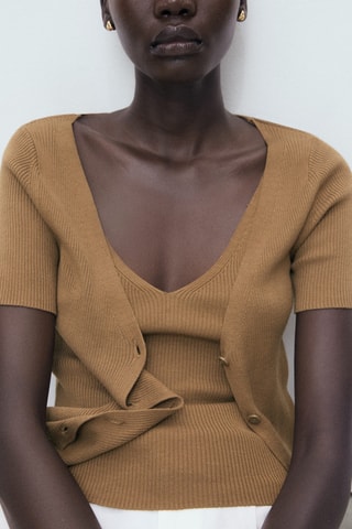 Pull-over côtelé combiné - Marron