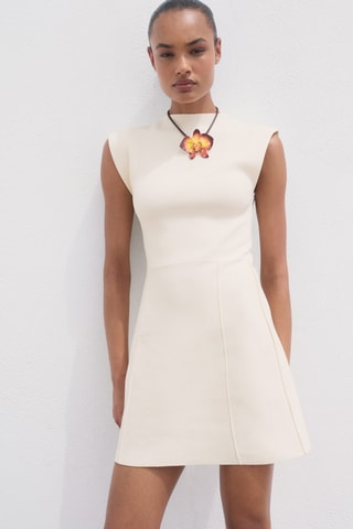 Robe évasée maille col montant - Ecru