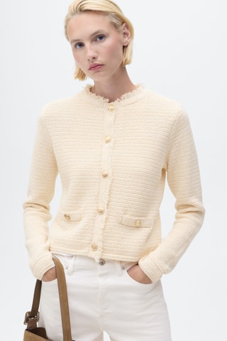 Cardigan maille bords effilochés - Ecru