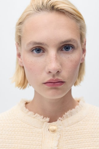 Cardigan maille bords effilochés - Ecru