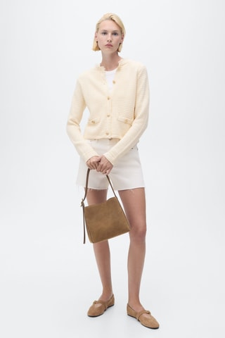 Cardigan maille bords effilochés - Ecru