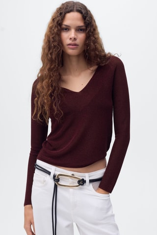Pull-over Lurex col V - Lie-de-vin