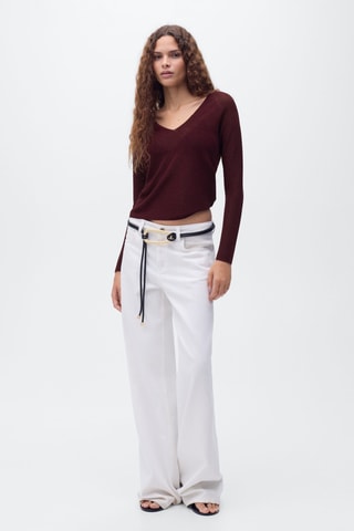 Pull-over Lurex col V - Lie-de-vin