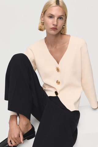 Veste en maille boutons bijoux - Ecru