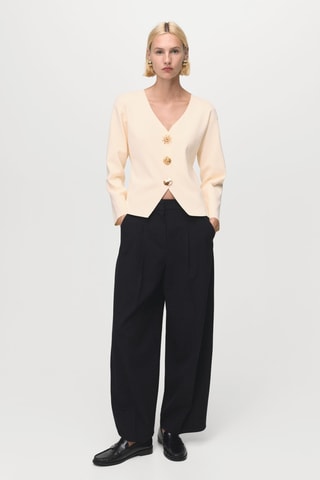 Veste en maille boutons bijoux - Ecru