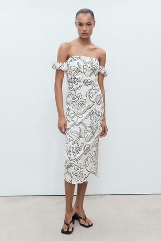 Robe bustier à fleurs - Blanc cassé