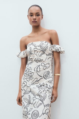 Robe bustier à fleurs - Blanc cassé