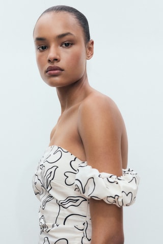 Robe bustier à fleurs - Blanc cassé