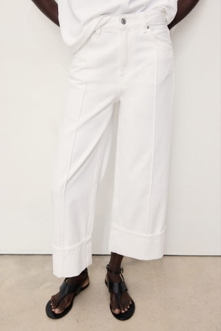 Jean wideleg crop revers à l'ourlet - Blanc