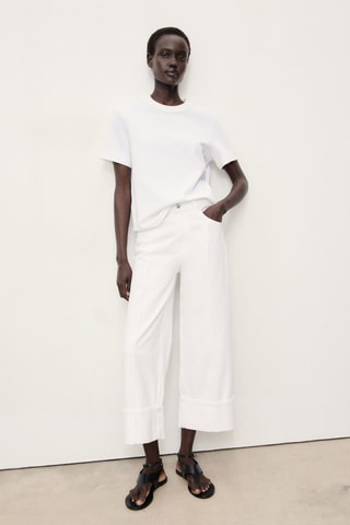 Jean wideleg crop revers à l'ourlet - Blanc