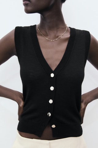 Gilet maille fine boutons - Noir