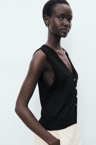 Gilet maille fine boutons - Noir