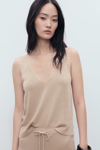 Top en maille col V - Gris clair