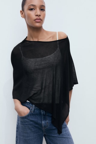 Cape en maille asymétrique - Noir