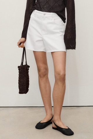 Short en jean droit taille haute - Blanc