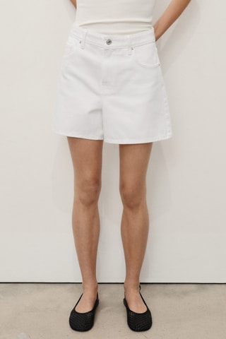 Short en jean droit taille haute - Blanc