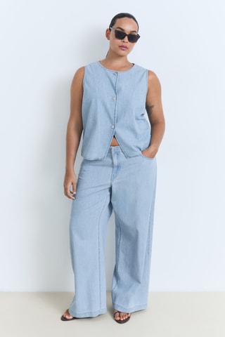 Pantalon denim wideleg taille normale - Bleu clair