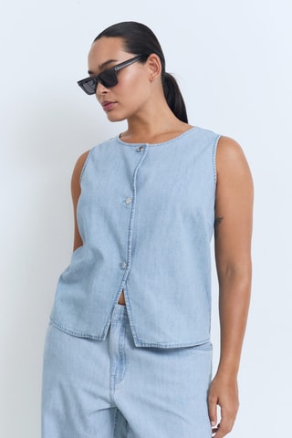 Pantalon denim wideleg taille normale - Bleu clair