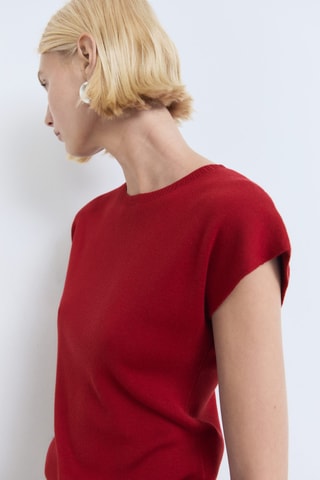 Pull-over maille fine manches courtes - Rouge