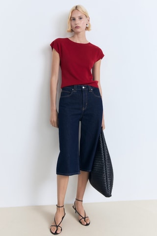 Pull-over maille fine manches courtes - Rouge