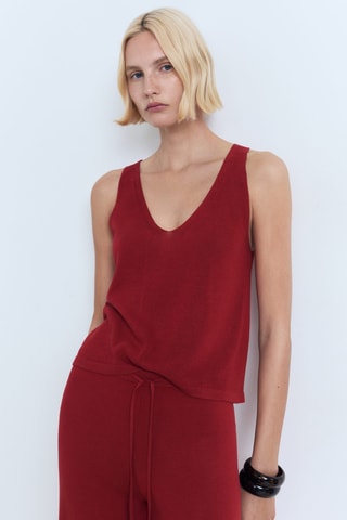 Top en maille col V - Rouge