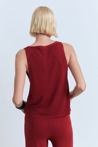 Top en maille col V - Rouge