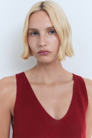 Top en maille col V - Rouge